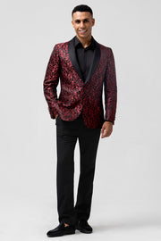 Trajes de novio de hombre chal jacquard rojo de 2 piezas con solapa