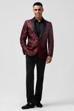 Trajes de novio de hombre chal jacquard rojo de 2 piezas con solapa