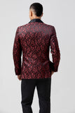Trajes de novio de hombre chal jacquard rojo de 2 piezas con solapa
