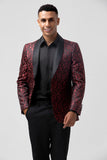 Trajes de novio de hombre chal jacquard rojo de 2 piezas con solapa