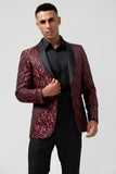 Trajes de novio de hombre chal jacquard rojo de 2 piezas con solapa