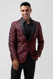 Trajes de novio de hombre chal jacquard rojo de 2 piezas con solapa