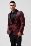 Trajes de novio de hombre chal jacquard rojo de 2 piezas con solapa