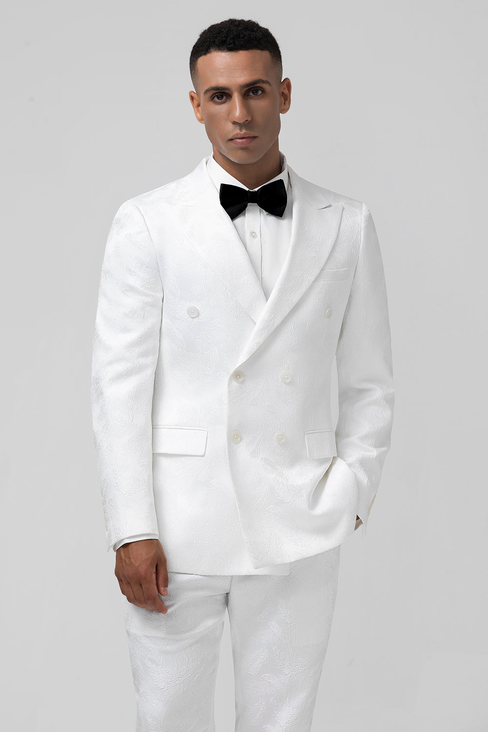 Trajes de hombre blancos slim fit con solapa de pico Jacquard cruzado de 2 piezas