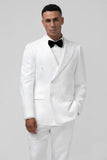 Trajes de hombre blancos slim fit con solapa de pico Jacquard cruzado de 2 piezas