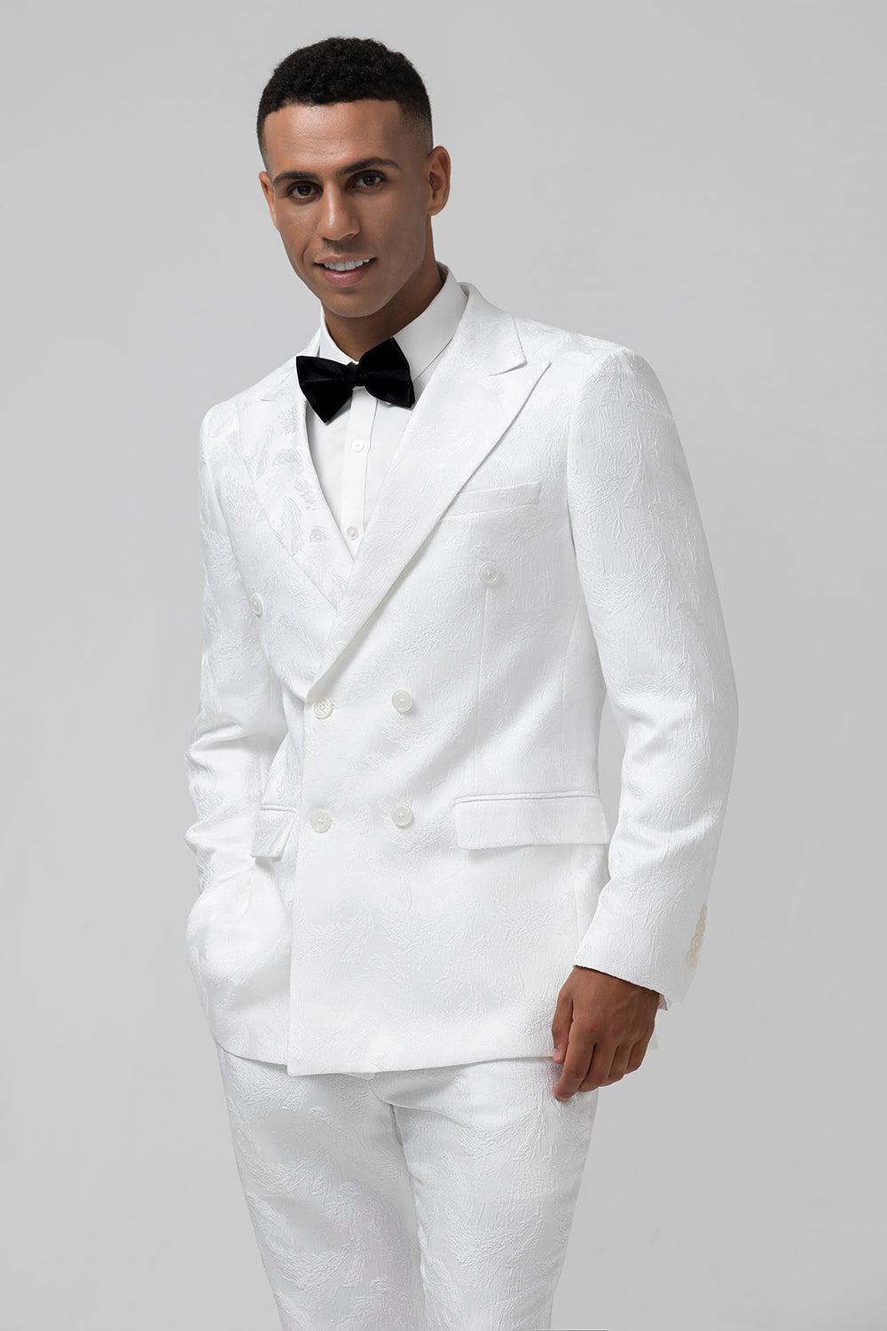 Trajes de hombre blancos slim fit con solapa de pico Jacquard cruzado de 2 piezas