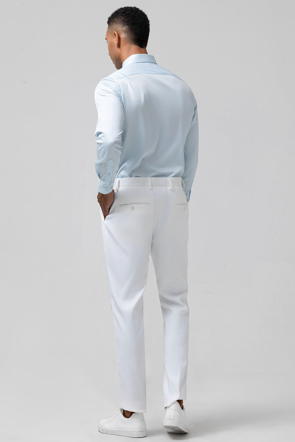 Solapa de pico azul claro Un botón 2 piezas Floral Trajes de fiesta para hombre