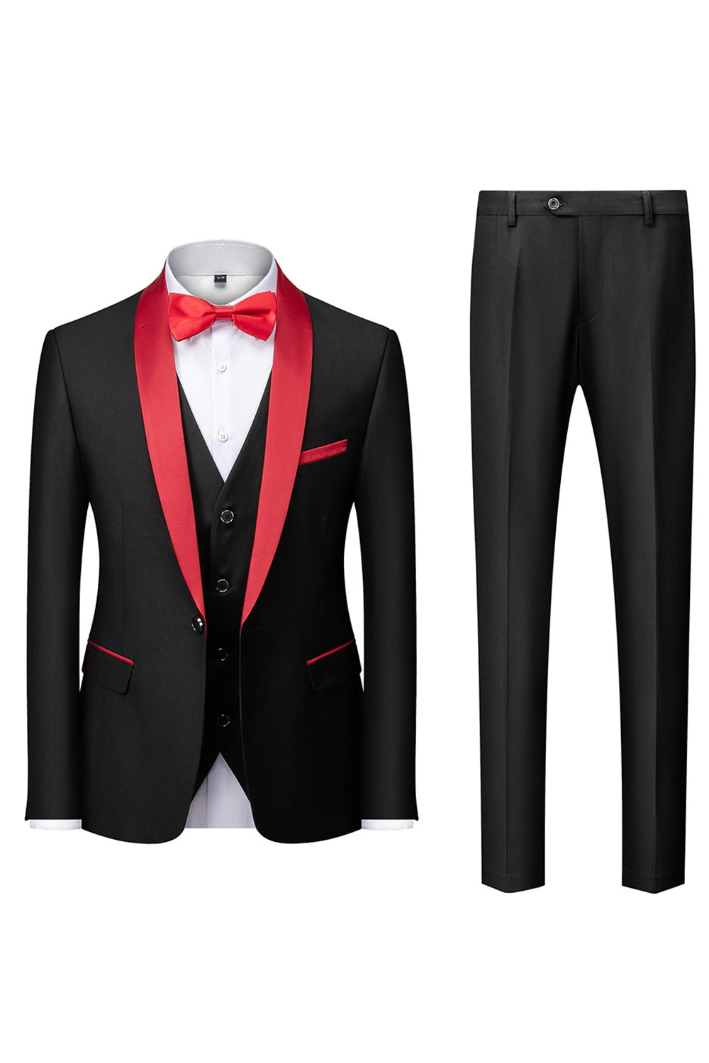 Traje de hombre chal negro solapa 3 piezas slim fit