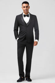 Traje de hombre chal negro solapa 3 piezas slim fit
