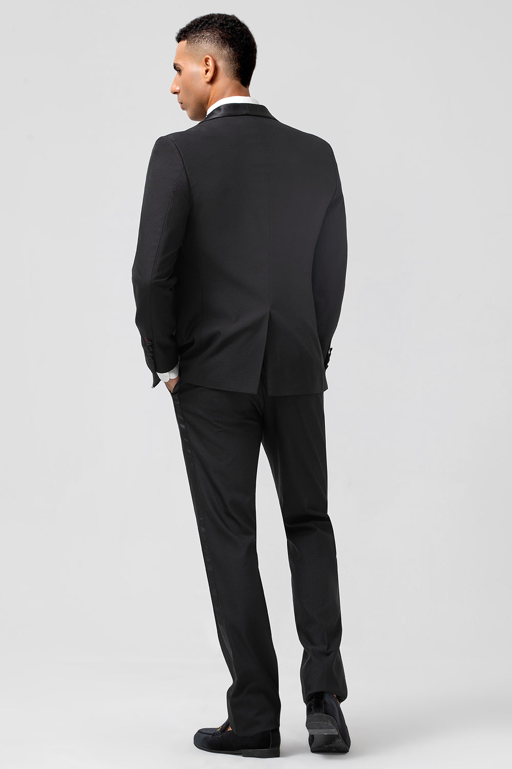 Traje de hombre chal negro solapa 3 piezas slim fit