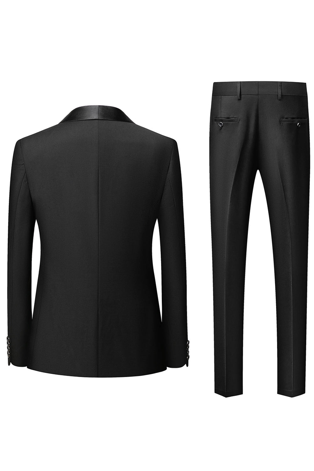 Traje de hombre chal negro solapa 3 piezas slim fit