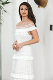 Vestido de fiesta de compromiso boho largo escalonado blanco con encaje