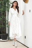 Vestido de fiesta de compromiso boho blanco de manga larga con encaje