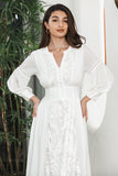 Vestido de fiesta de compromiso boho blanco de manga larga con encaje