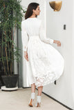 Vestido de fiesta de compromiso boho blanco de manga larga con encaje
