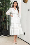 Vestido de fiesta de compromiso boho blanco con mangas 3/4 y encaje