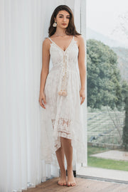 Tirantes finos Vestido blanco alto-bajo con encaje