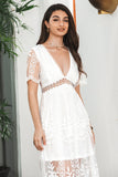 Vestido de fiesta formal con mangas de murciélago maxi blanco con encaje