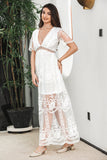 Vestido de fiesta formal con mangas de murciélago maxi blanco con encaje