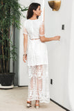 Vestido de fiesta formal con mangas de murciélago maxi blanco con encaje