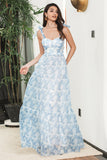Maxi vestido de verano boho floral azul
