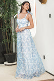 Maxi vestido de verano boho floral azul