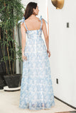 Maxi vestido de verano boho floral azul