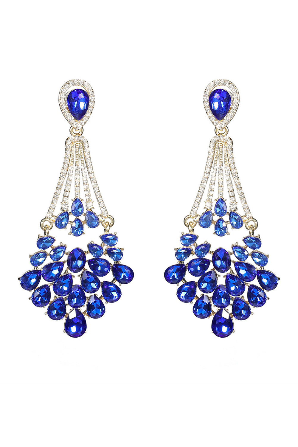 Pendientes de botón de diamantes de imitación azul real