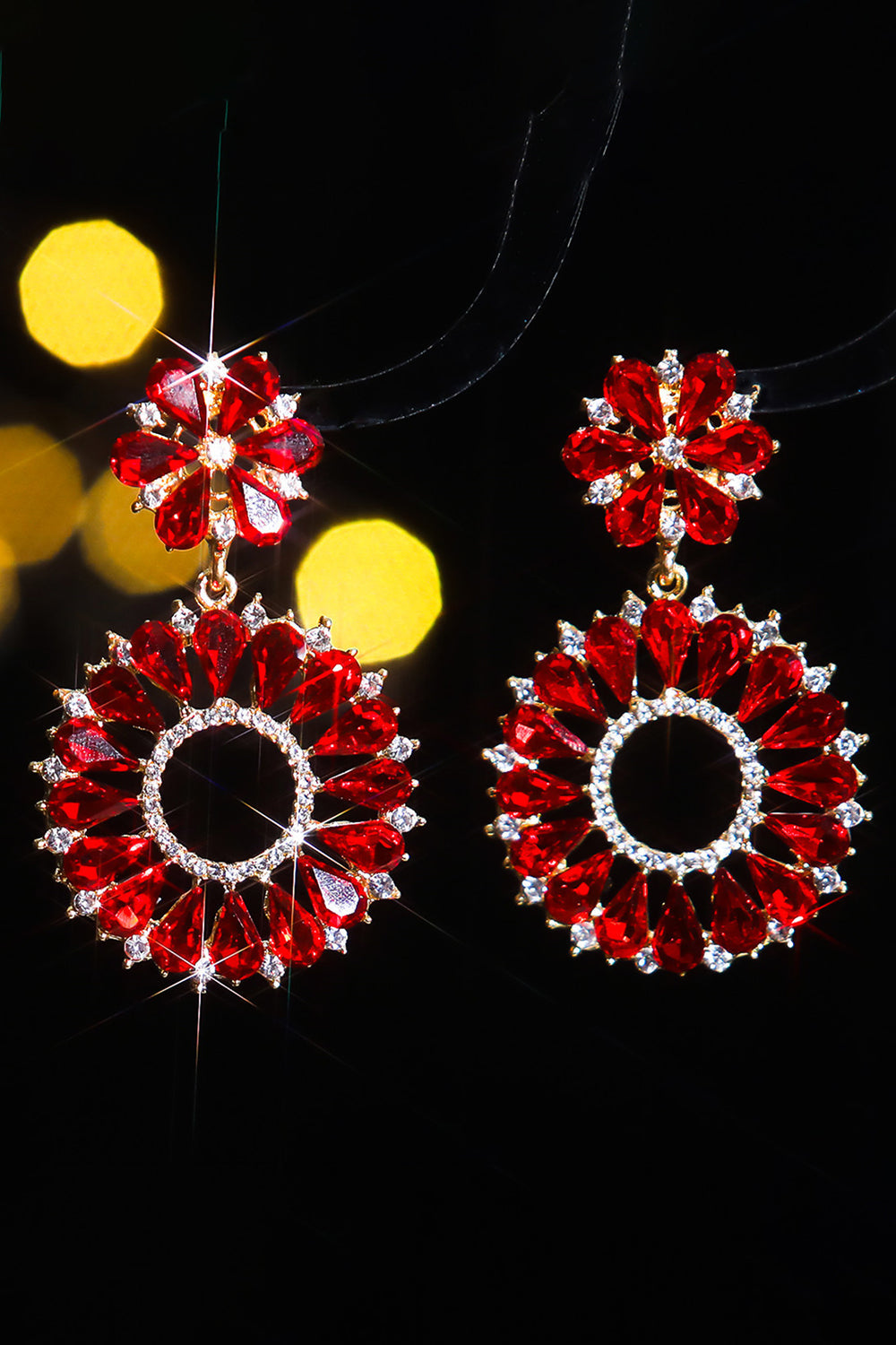 Pendientes rojos de moda de flores de diamantes de imitación