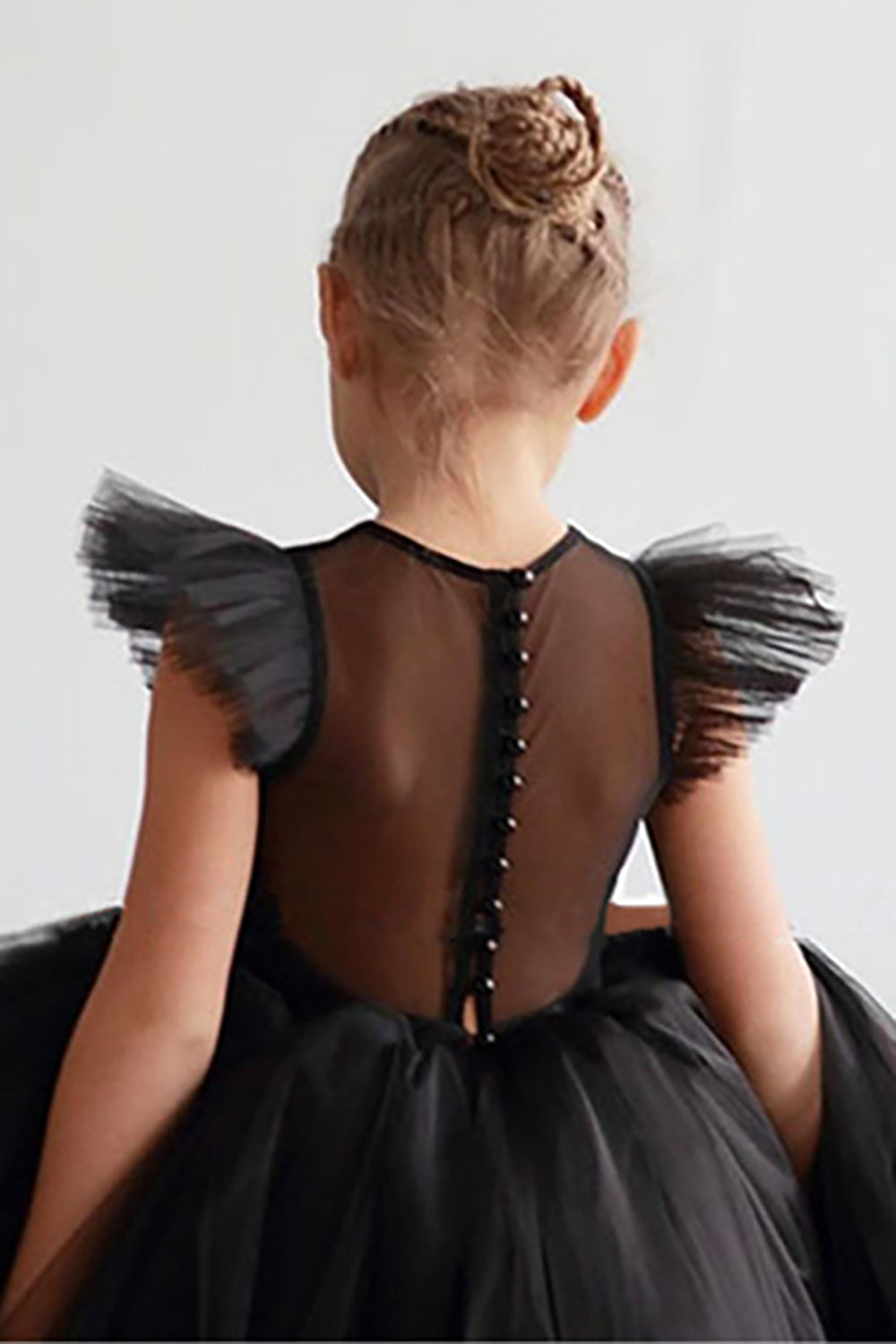 Vestido blanco de niña de tul sin mangas de tul de cuello redondo A Line