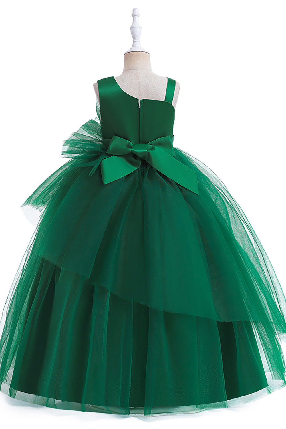 Vestido de niña sin mangas de línea A verde oscuro