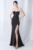 Vestido formal largo de novia de sirena negra con abertura