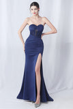 Vestido formal largo de novia de sirena negra con abertura