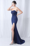 Vestido formal largo de novia de sirena negra con abertura