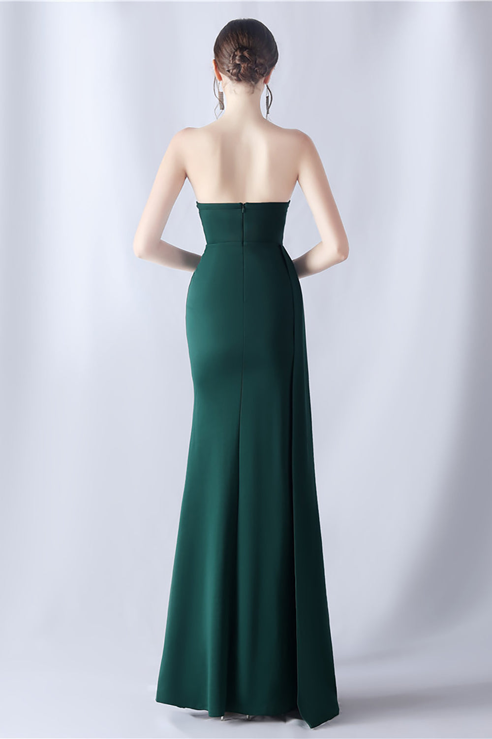 Vestido de fiesta de corsé largo sin tirantes de sirena azul marino con abertura
