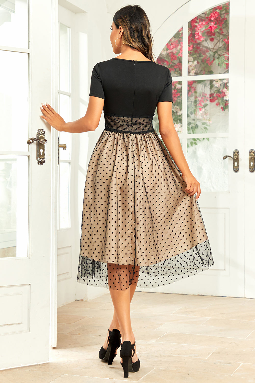Vestido Negro Polka Dots Vintage 1950s