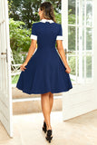 1950s Vestido Azul Marino A Línea