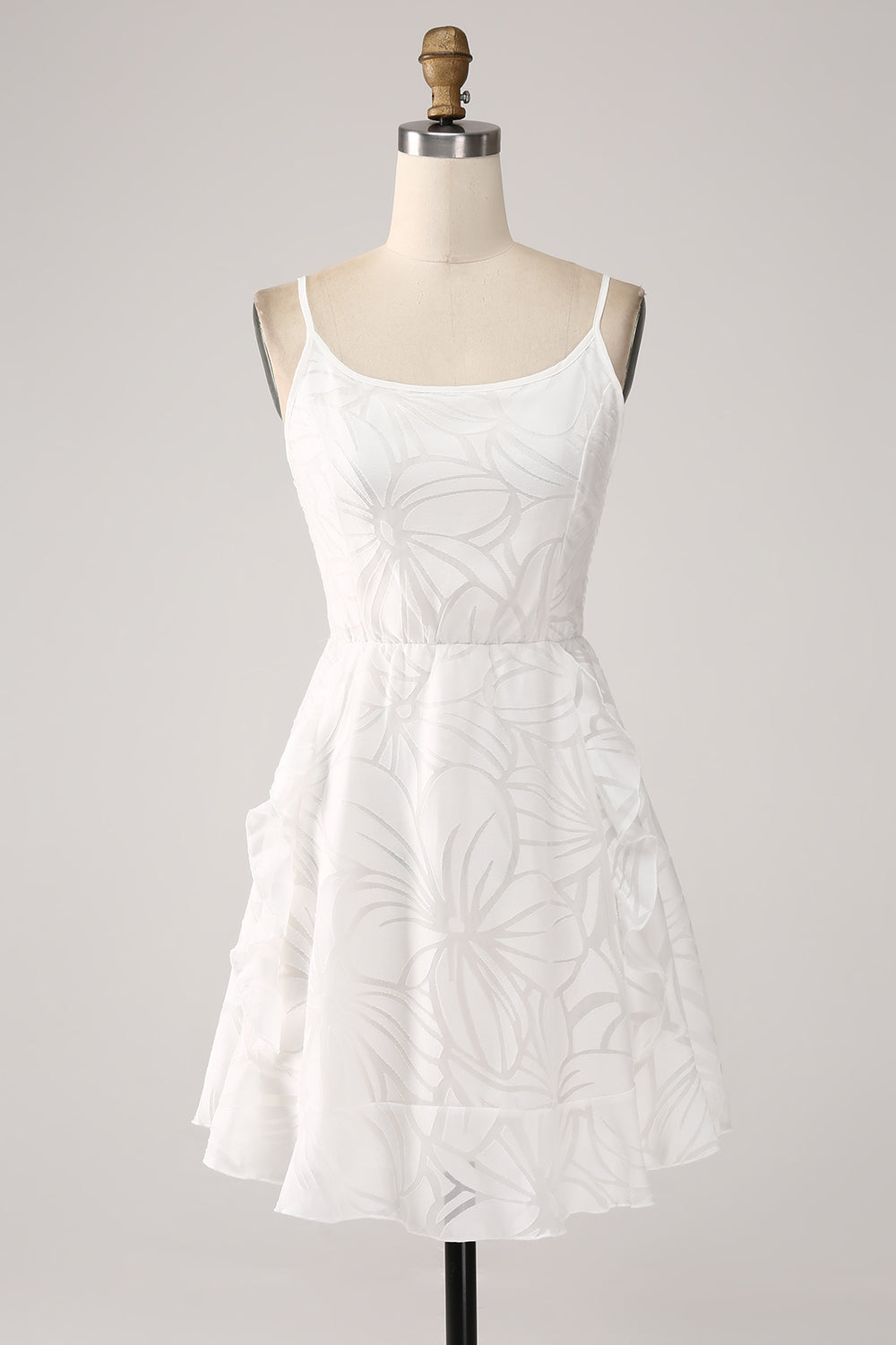 Vestido corto de graduación blanco con tirantes de espagueti de línea A