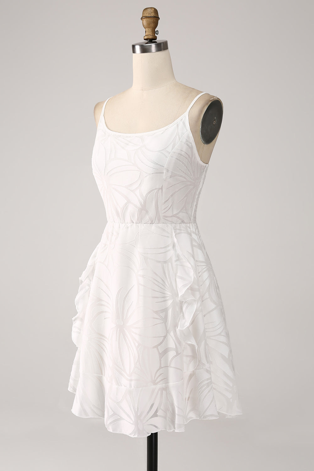 Vestido corto de graduación blanco con tirantes de espagueti de línea A