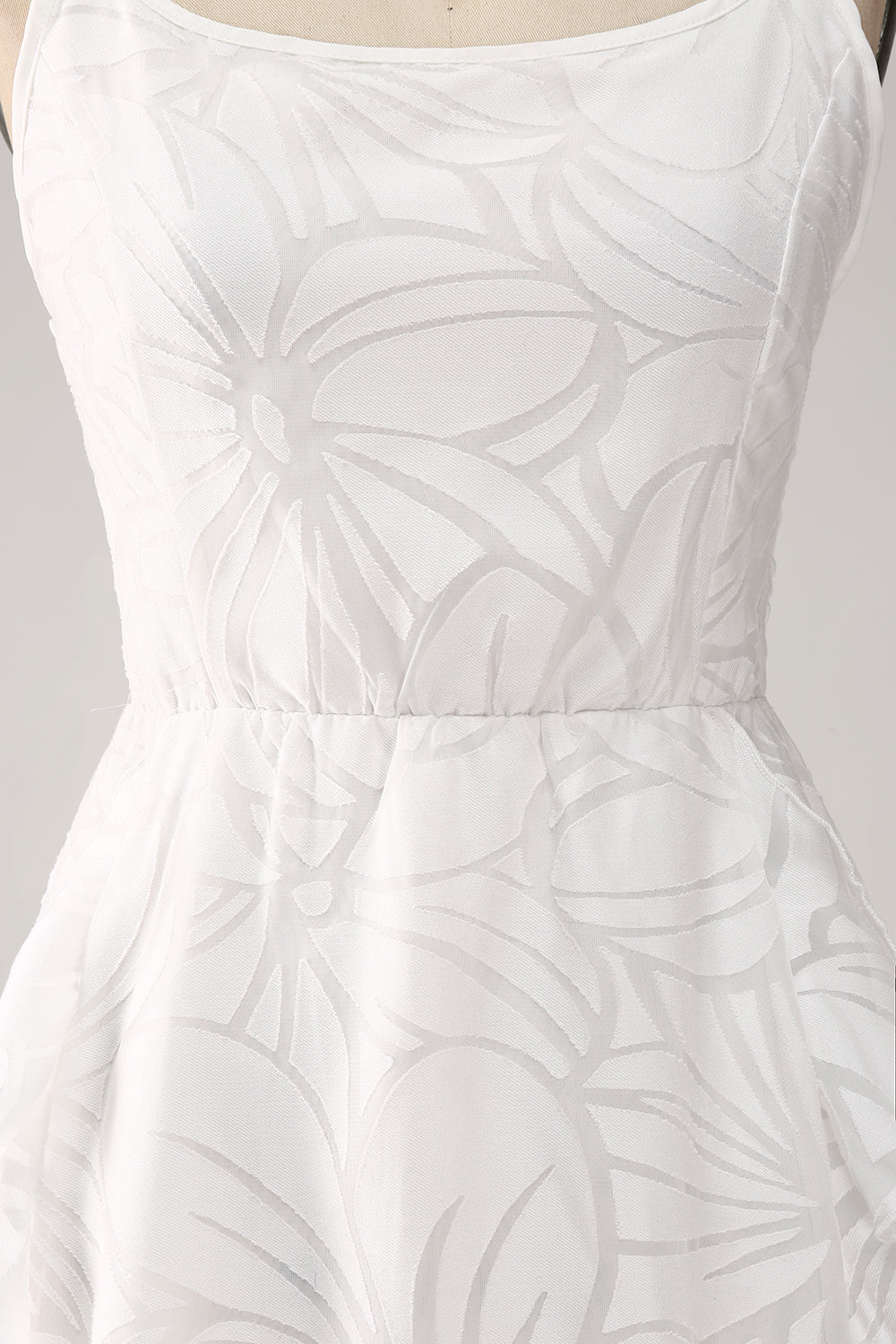 Vestido corto de graduación blanco con tirantes de espagueti de línea A