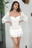 Bodycon plisado de manga larga pequeños vestidos blancos