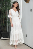 Vestido de fiesta de compromiso de encaje boho largo blanco de una línea