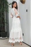 Vestido de fiesta de compromiso de encaje boho largo blanco de una línea