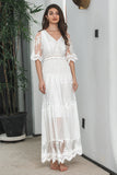 Vestido de fiesta de compromiso de encaje boho largo blanco de una línea