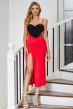 Vestido de fiesta Bodycon Spaghetti Staps rojo con flor 3D