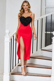 Vestido de fiesta Bodycon Spaghetti Staps rojo con flor 3D
