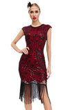 Vestido de Gatsby de lentejuelas negras de la década de 1920 con flecos