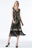 Vestido flapper con flecos dorados negros brillantes