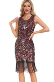 Vestido de Gatsby con flecos de lentejuelas rojas doradas brillantes de la década de 1920