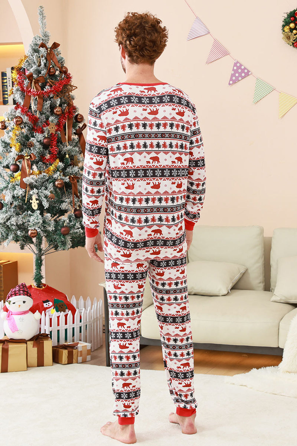 Conjunto de pijama a juego con estampado navideño Fmaily en blanco y negro